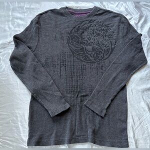 Alfani Waffle Knit long Sleeve Shirt Dark Grey Mens Size XL